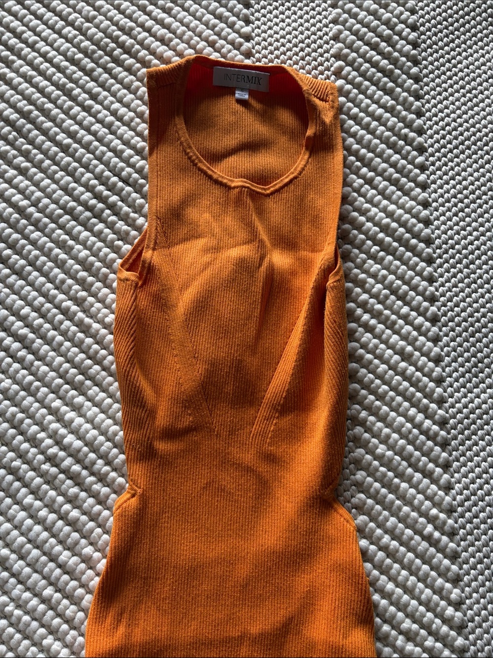 INTERMIX Orange Ribbed Midi Tank Dress